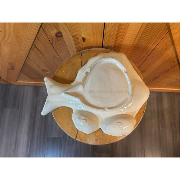 Vintage Ceramic FISH Serving Trays or Platters w Built In Sauce Cups (8864) - Picture 4 of 7